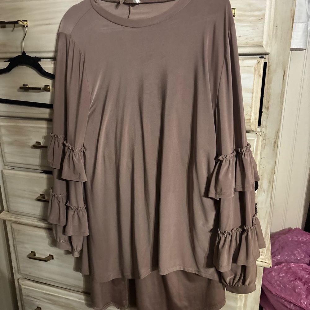 Zadie Bs Taupe Ruffle Sleeve Tunic Top